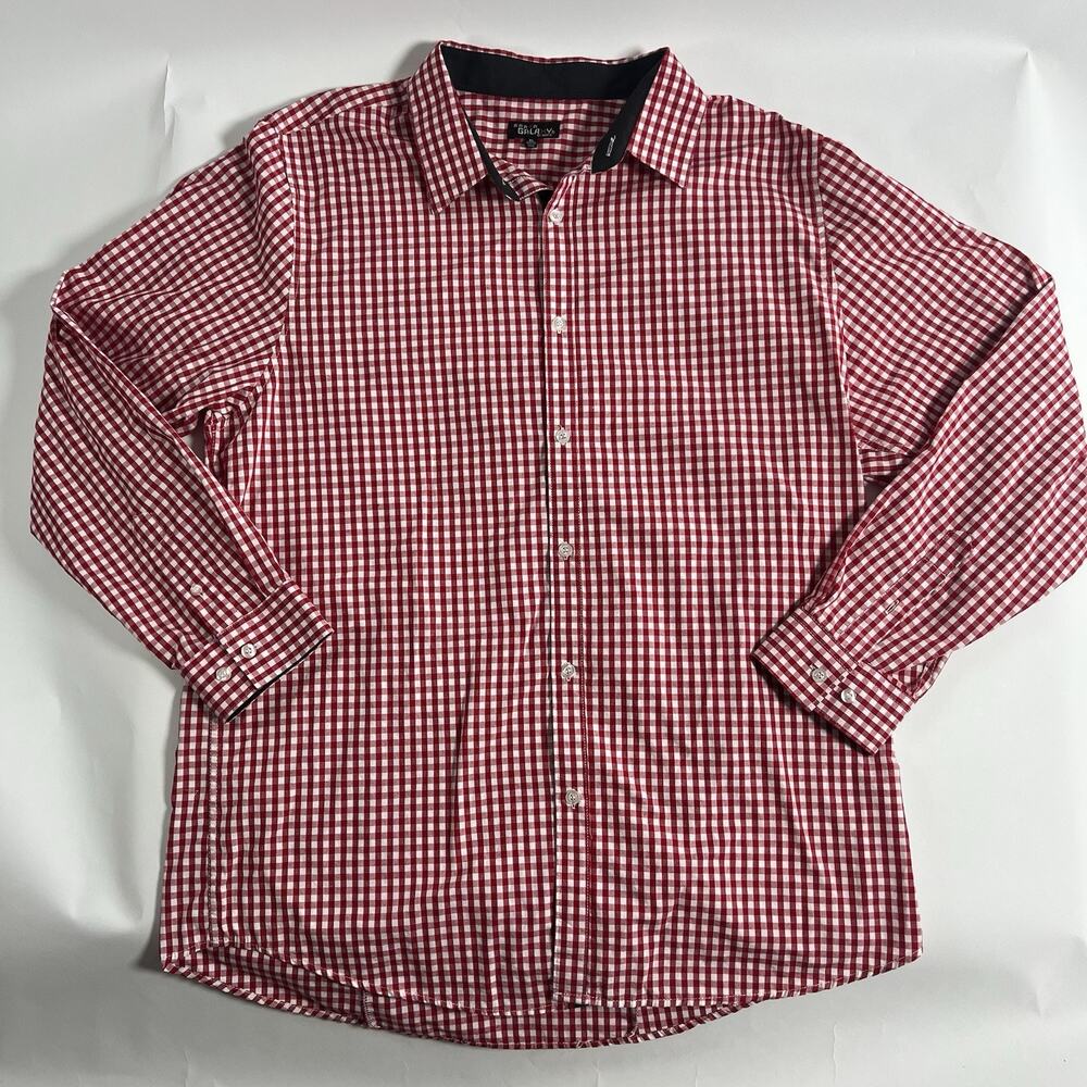 Galaxy‎ Men's Red/White Check Woven Button-Up Shirt Long Sleeve XL